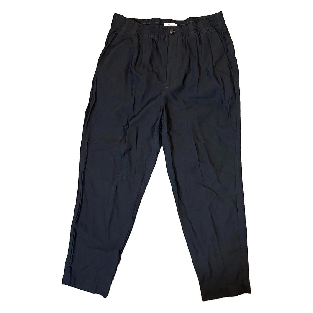 Madewell Women's MEDIUM Black Drapey Track Trousers Elastic Waist Cropped Pants